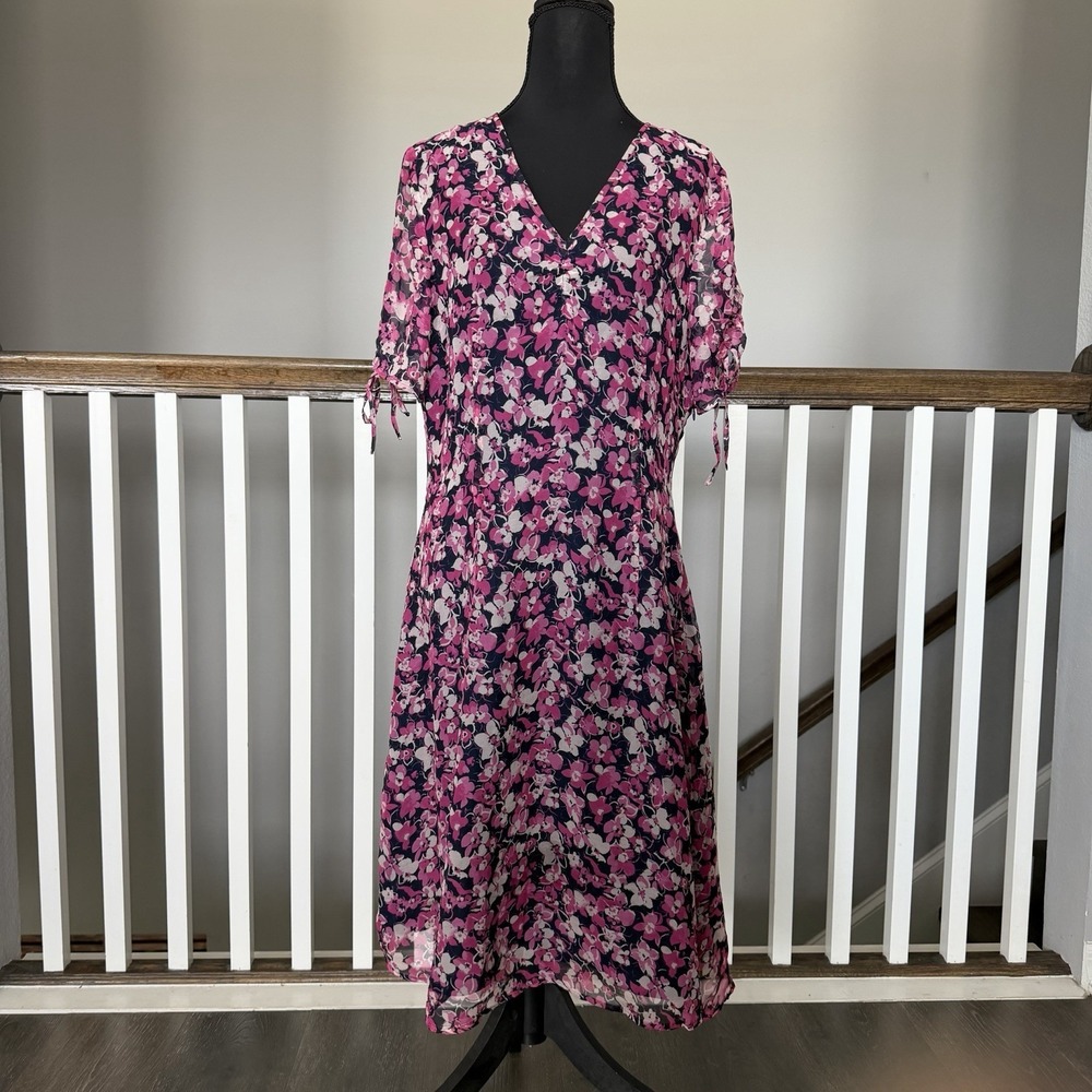 VTG 90's Y2K Silk Floral‎ Babydoll Midi Dress Sz 10 Pink Forest Fairy Whimsigoth